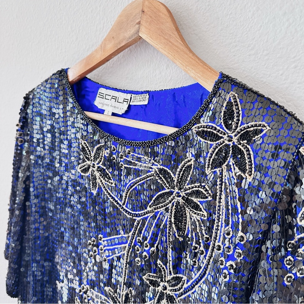 Vintage Scala Pure Silk And Sequin And Beaded Blo… - image 7